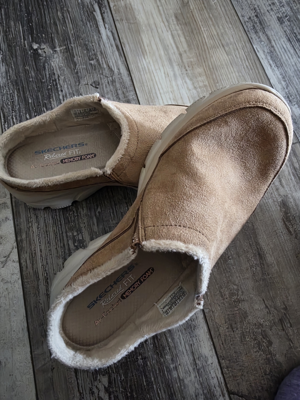 Skechers Relaxed Fit Slip-On Suede Clog in Tan
